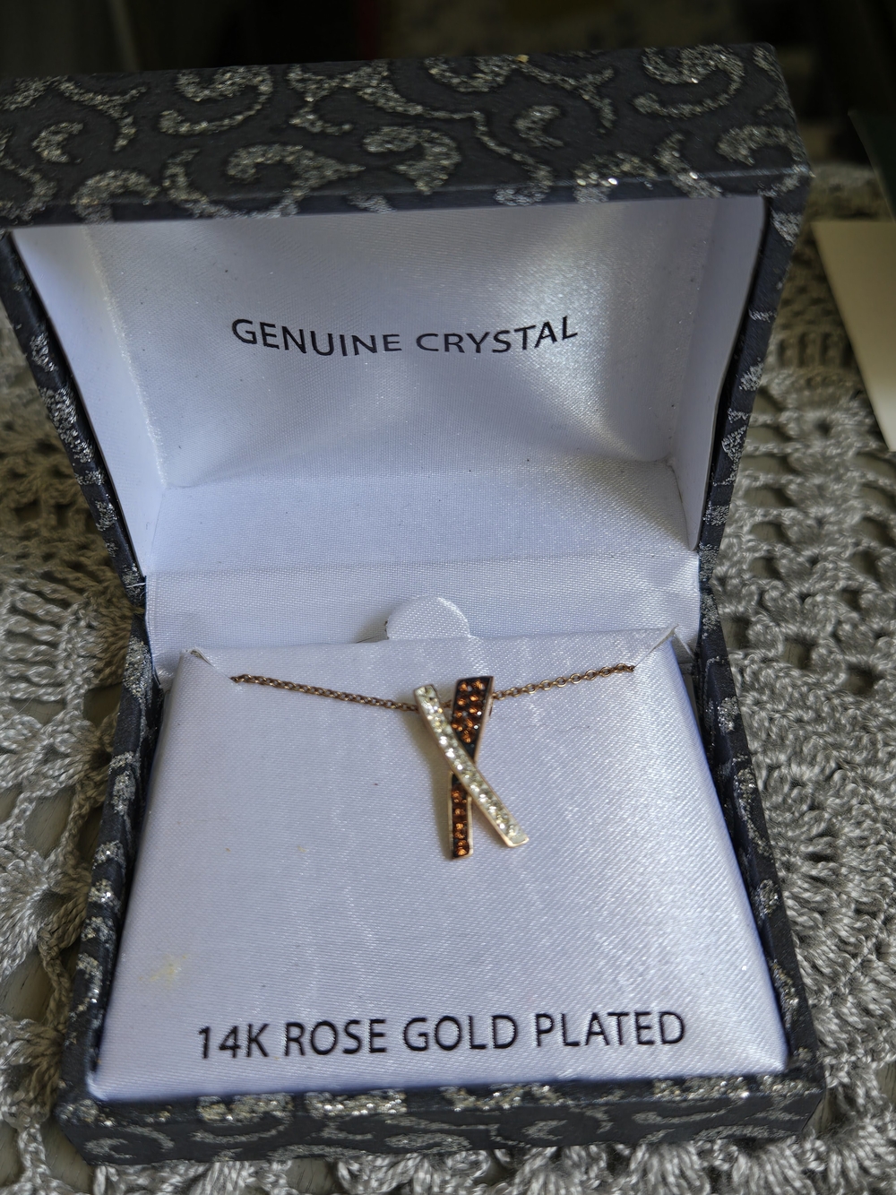 Kohl's 14K Rose Gold Plated Crystal Crossbar Necklace in Rose Gold and Brown